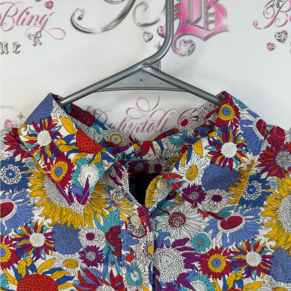 Liberty art fabrics button up long sleeve flowers Multicolor Floral  Shirt - Picture 10 of 15